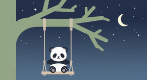 Detailed panda swing mural wallpaper design pattern with stars and moon by Kids-Mundo