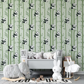 Bamboo forest mural wallpaper with adorable pandas enhancing children's room decor