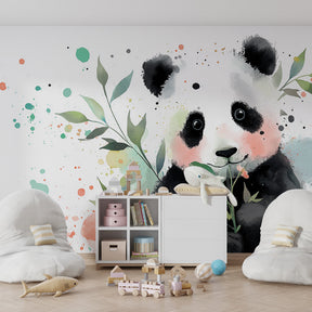 Watercolor panda wallpaper transforming children's bedroom into magical woodland space by Kids-Mundo