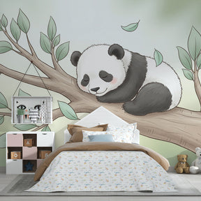 Baby panda mural wallpaper transforming kids room into peaceful sanctuary with nature theme