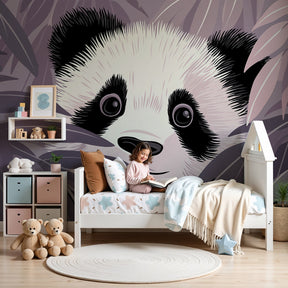 Panda mural wallpaper in modern nursery with natural bamboo foliage design by Kids-Mundo