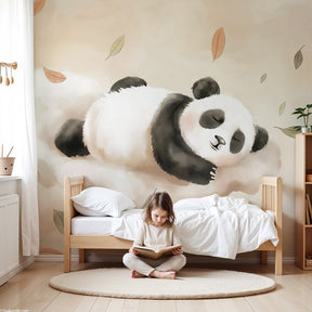 Panda mural wallpaper with sleeping panda on clouds in modern baby nursery by Kids-Mundo