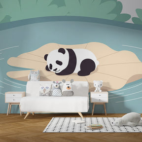 Tranquil panda wallpaper creating calming atmosphere in children's bedroom decor