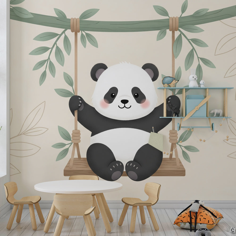 Animal themed panda wallpaper decorating peaceful toddler bedroom by Kids-Mundo