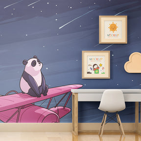 Starry panda airplane mural wallpaper creating magical kids room atmosphere