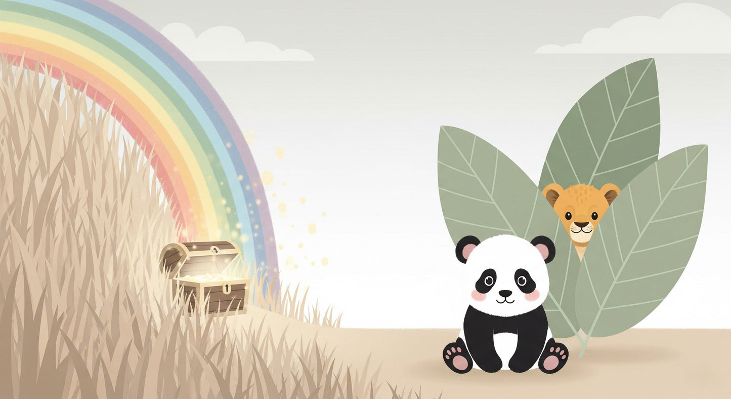 Detailed panda rainbow mural wallpaper design pattern with treasure chest by Kids-Mundo