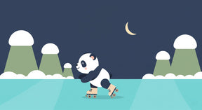Detailed panda skating under stars mural wallpaper design pattern by Kids-Mundo showing full artwork