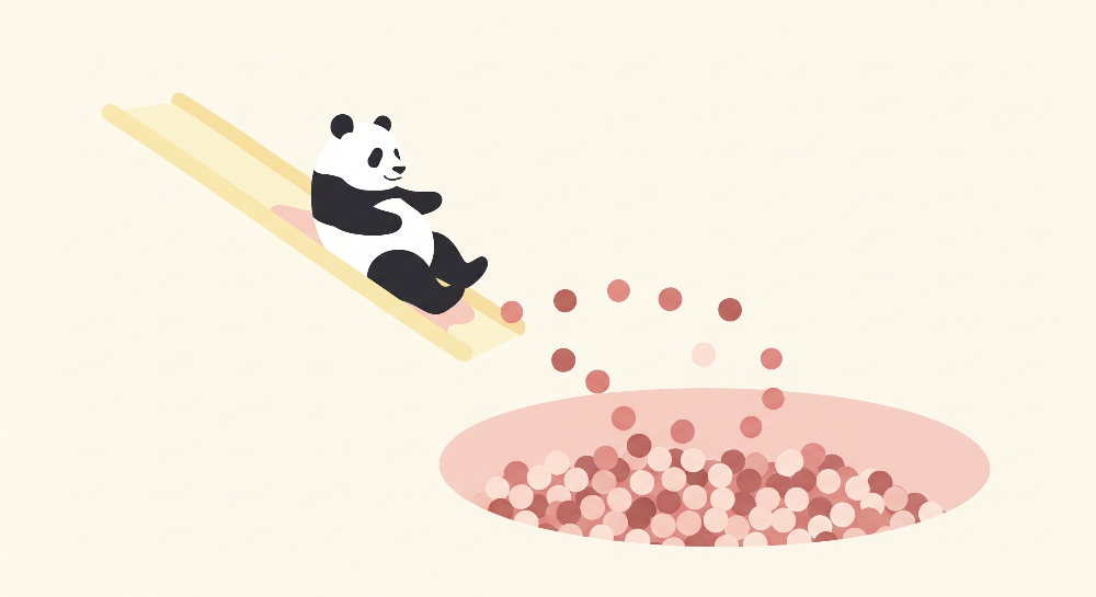 Flat artwork of the Kids-Mundo panda ball pit wall mural showing the slide design