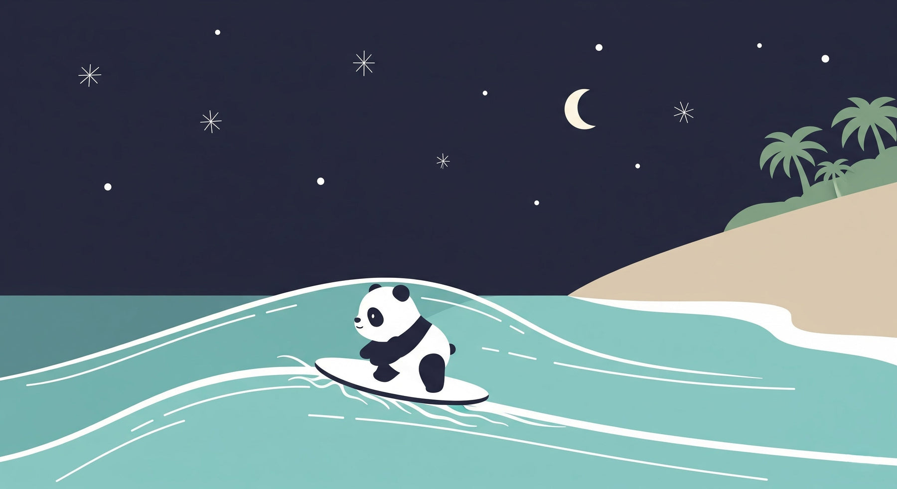 Detailed panda surfing under stars mural wallpaper design pattern by Kids-Mundo
