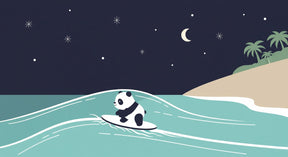 Detailed panda surfing under stars mural wallpaper design pattern by Kids-Mundo