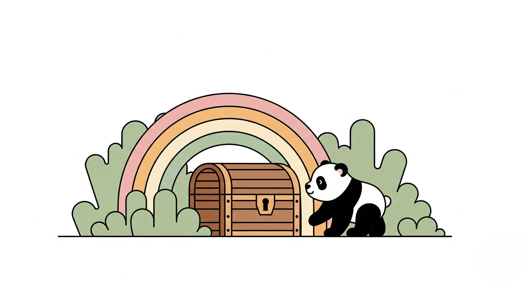 Detailed panda treasure chest rainbow mural wallpaper design pattern by Kids-Mundo