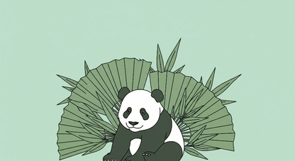 Kids-Mundo flat artwork of a panda sitting among tropical palm leaves and bamboo