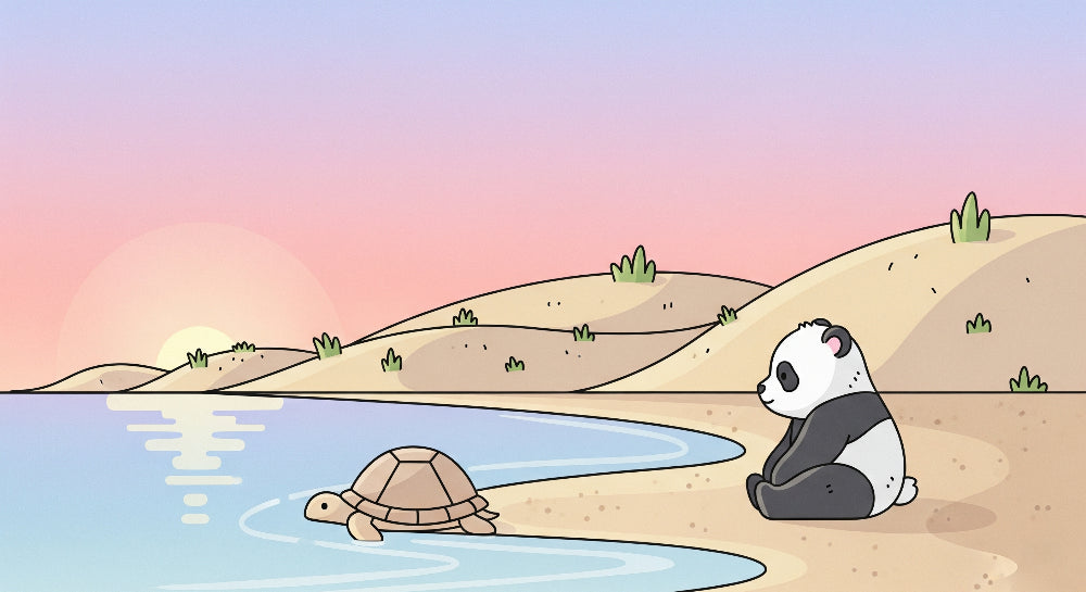 Detailed panda and turtle waterside mural wallpaper design pattern by Kids-Mundo