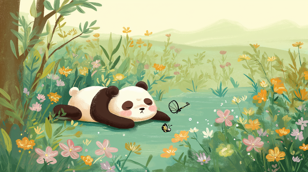 Sleeping Panda in a Wildflower Meadow Wall Mural