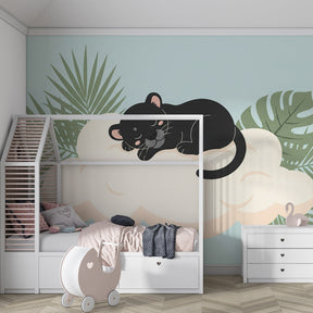 Dreamy cloud panther mural wallpaper for cozy toddler room by Kids-Mundo