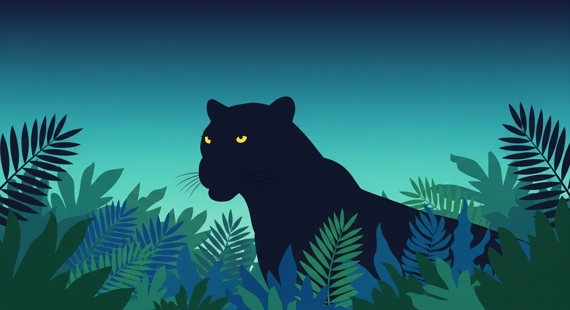Detailed black panther jungle mural wallpaper design pattern with tropical foliage by Kids-Mundo