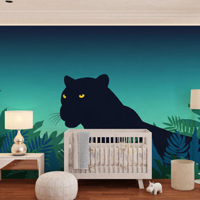 Black panther tropical wallpaper transforming nursery into adventurous jungle sanctuary for children
