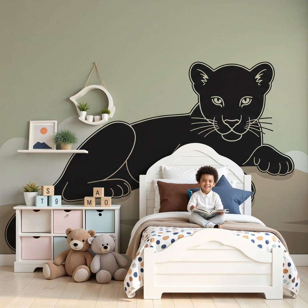 Majestic panther mural wallpaper creating wildlife adventure atmosphere in modern kids bedroom by Kids-Mundo