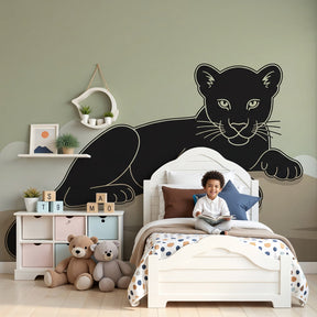 Majestic panther mural wallpaper creating wildlife adventure atmosphere in modern kids bedroom by Kids-Mundo