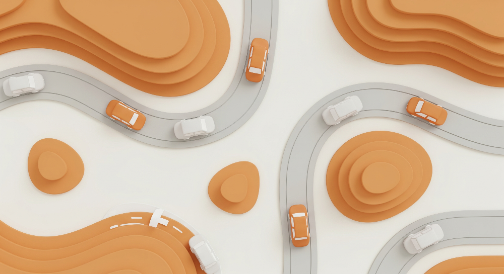 Kids-Mundo flat artwork preview of the papercraft winding road wall mural design