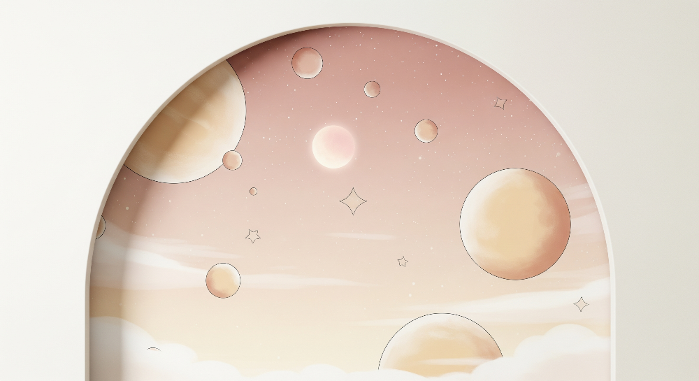 Pastel Bubble Planets Arched Sky Wall Mural