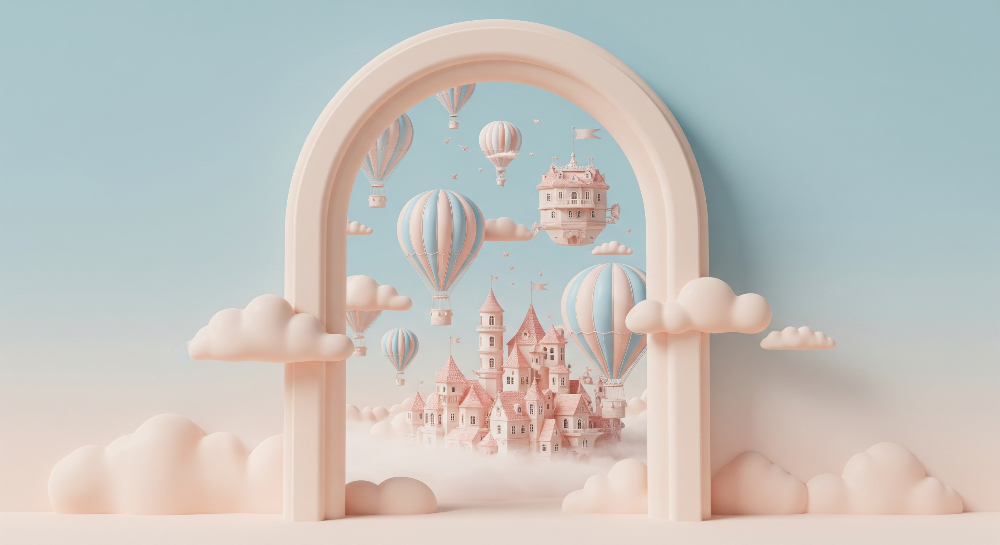 Pastel Cloud Castle Archway Wall Mural
