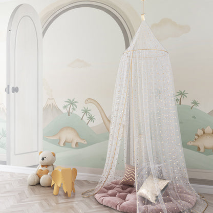 Kids-Mundo pastel dinosaur hills wall mural brightening a bright kids playroom