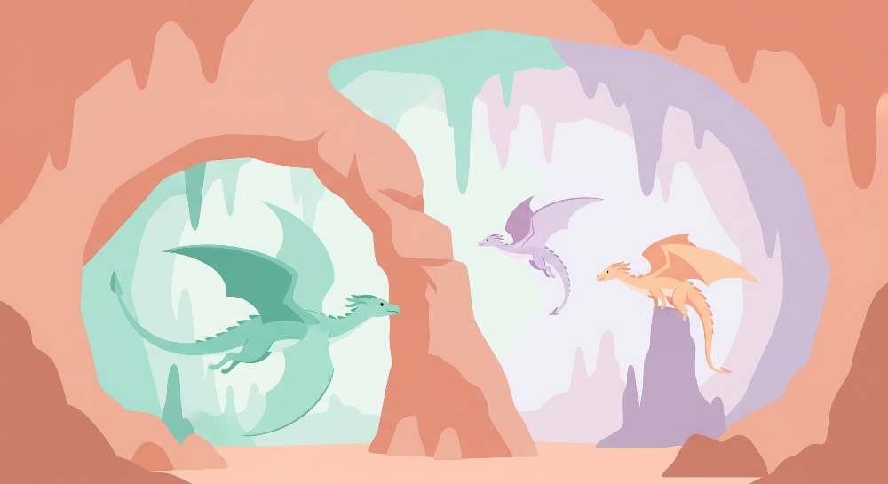 Pastel Dragons in a Magic Cave Wall Mural