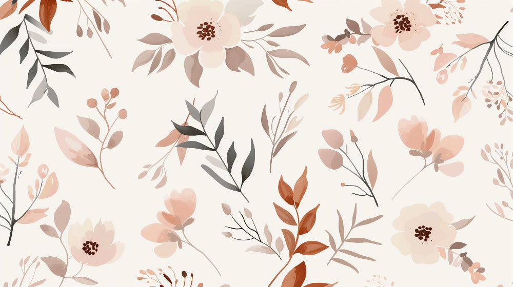 Detailed pastel floral mural wallpaper design pattern with terracotta tones by Kids-Mundo