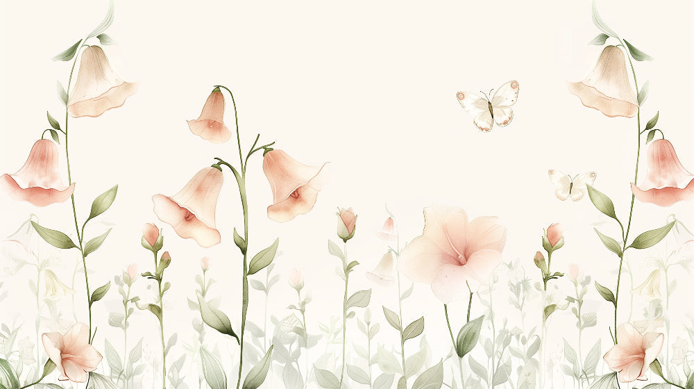 Detailed pastel floral and butterfly mural wallpaper design pattern by Kids-Mundo