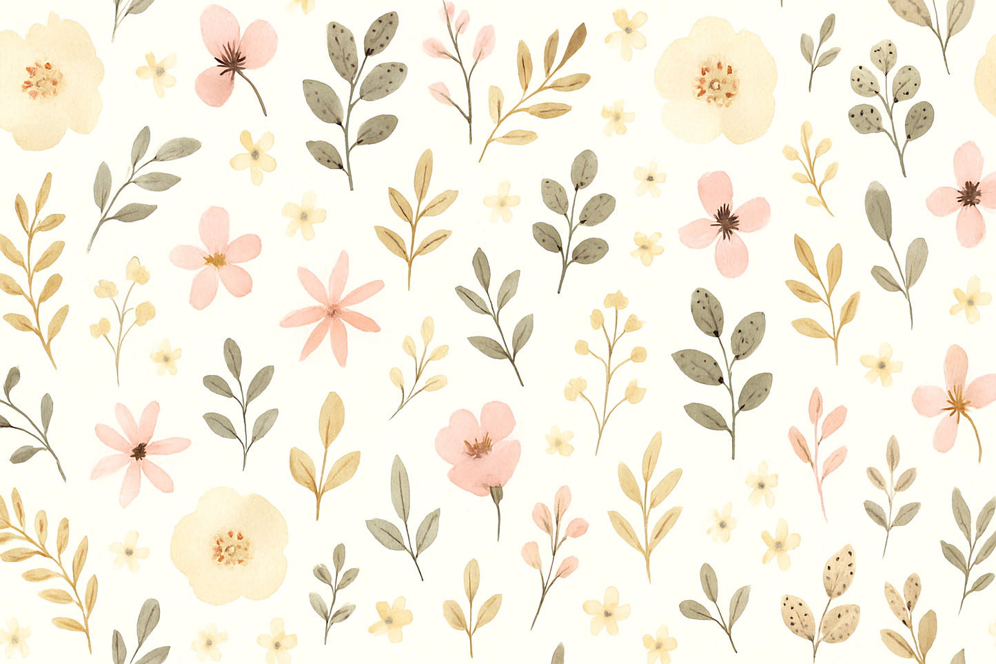 Detailed pastel floral mural wallpaper design pattern with watercolor flowers by Kids-Mundo