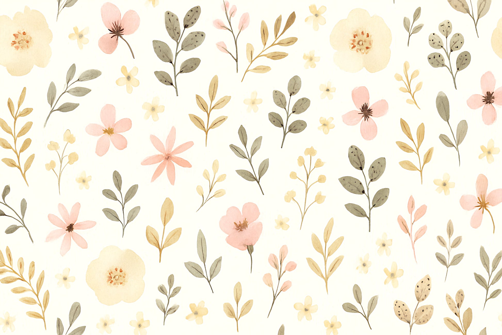 Detailed pastel floral mural wallpaper design pattern with watercolor flowers by Kids-Mundo