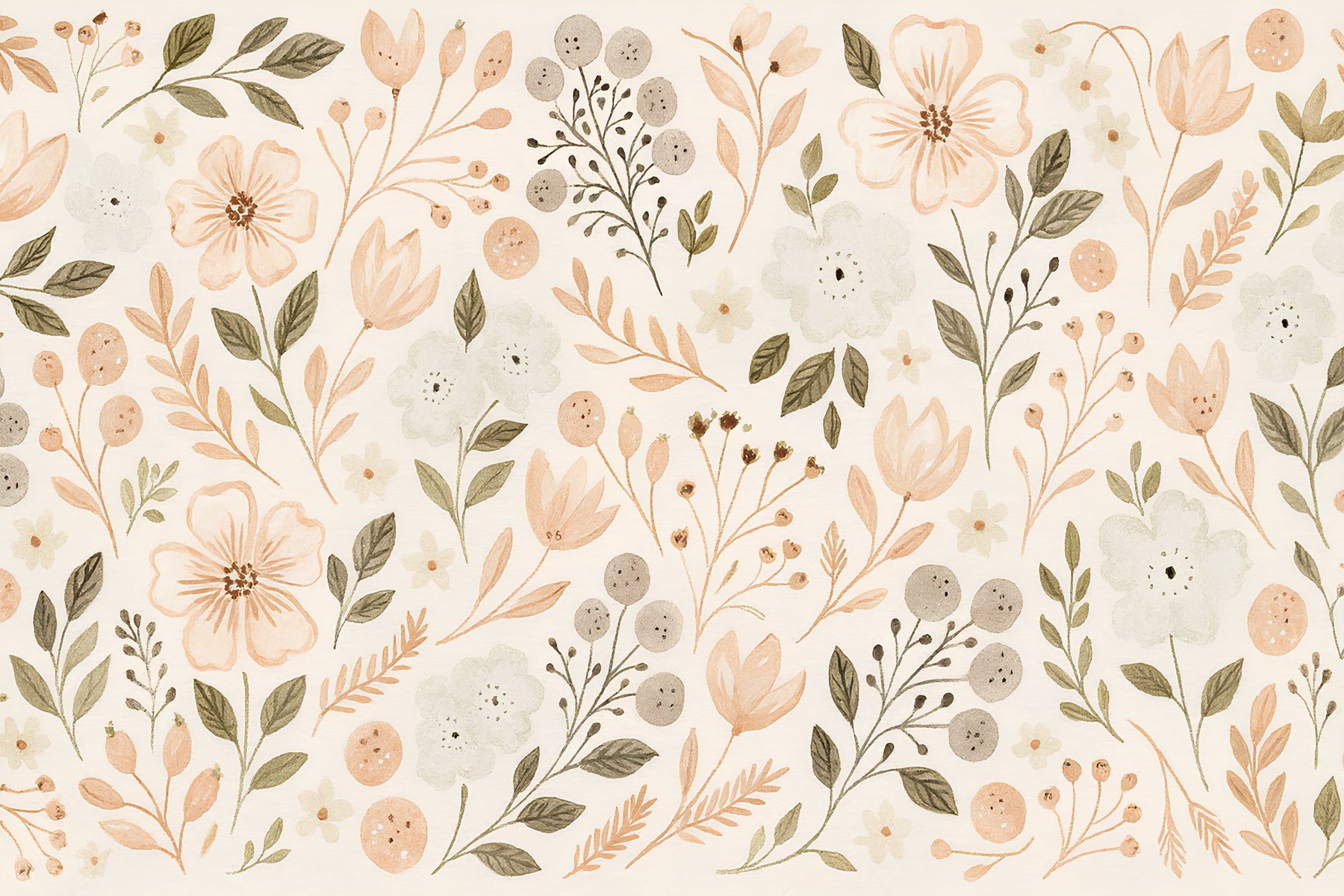 Detailed pastel floral mural wallpaper design pattern with delicate botanical motifs by Kids-Mundo