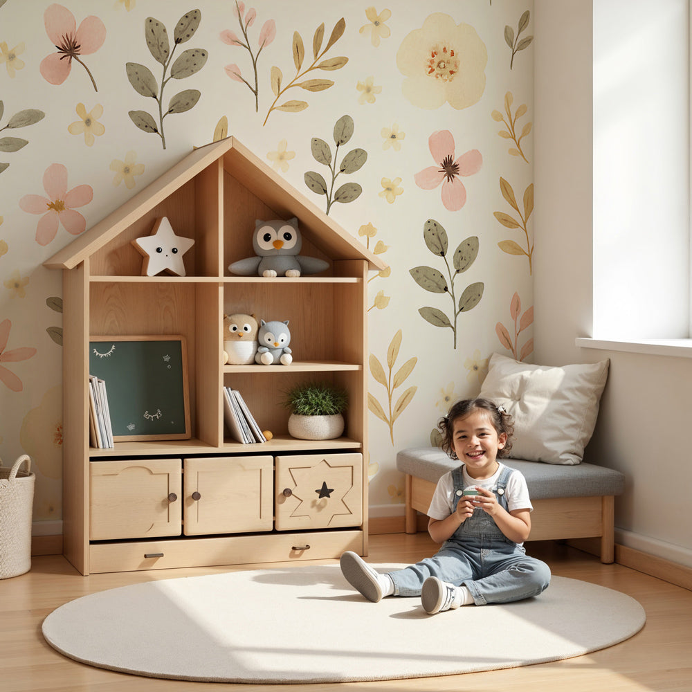 Pastel floral mural wallpaper creating serene botanical nursery decor by Kids-Mundo