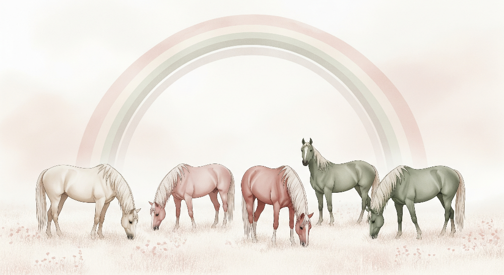 Pastel Horses Grazing Under a Soft Rainbow Wall Mural