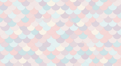 Flat artwork of the Kids-Mundo pastel mermaid scale wall mural pattern in blush, mint and lilac