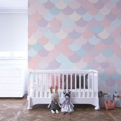 Kids-Mundo mermaid scale pattern wall mural adding colour to a playful children's playroom