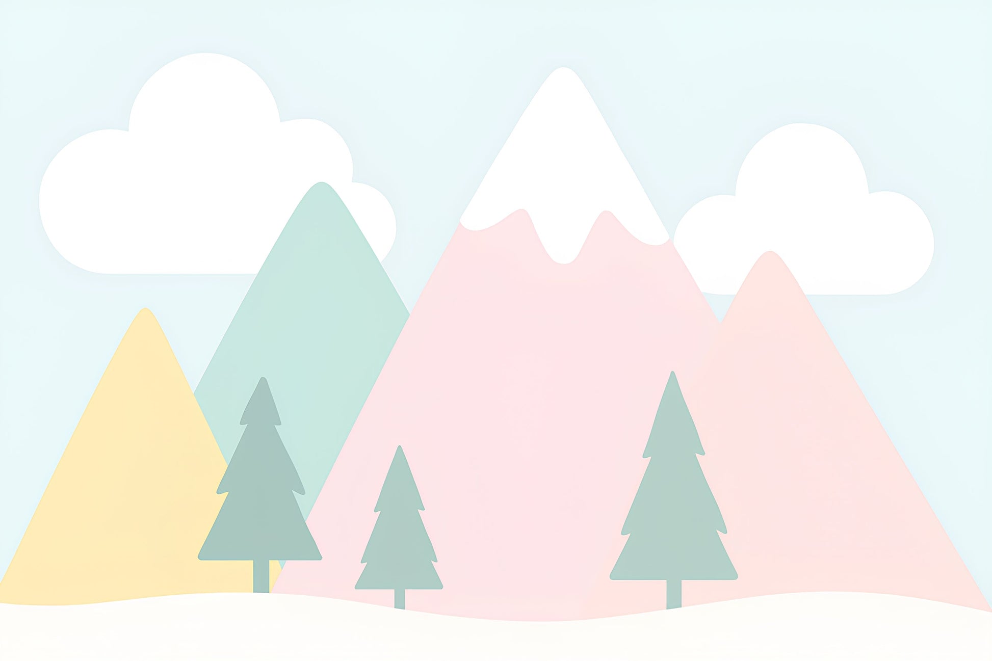 Detailed pastel mountains and clouds mural wallpaper design pattern by Kids-Mundo