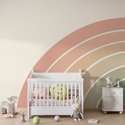 Kids-Mundo pastel rainbow wall mural brightening a playroom wall with soft colour