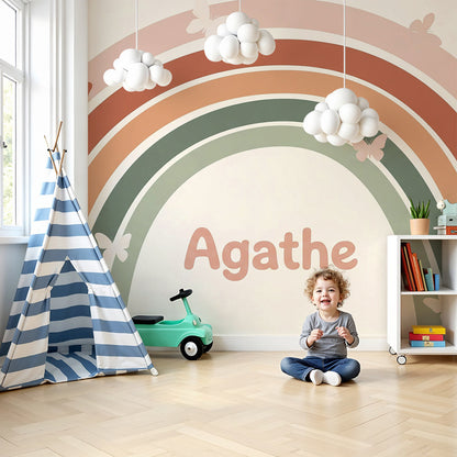 Kids-Mundo pastel rainbow and butterfly wall mural made to measure for a baby nursery wall