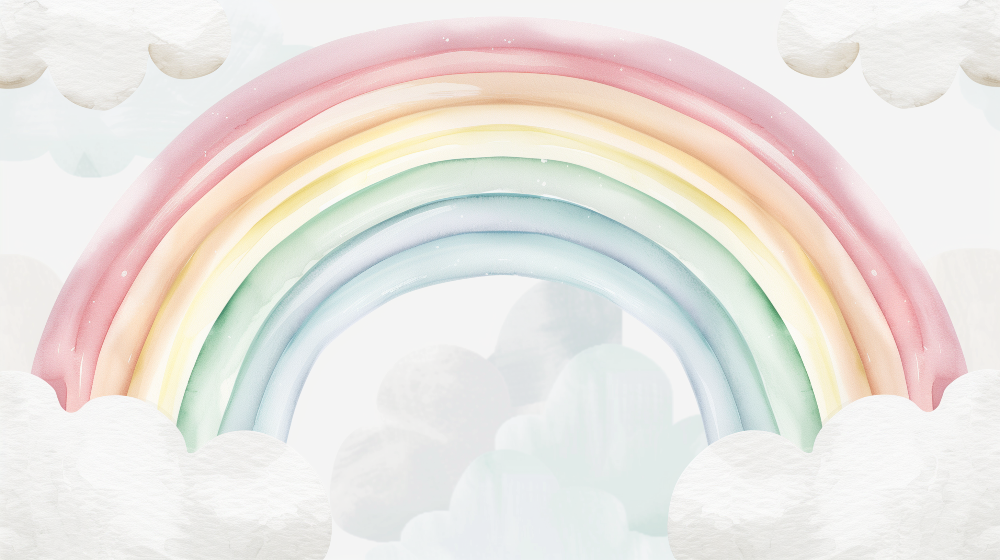 Pastel Watercolour Rainbow and Clouds Wall Mural