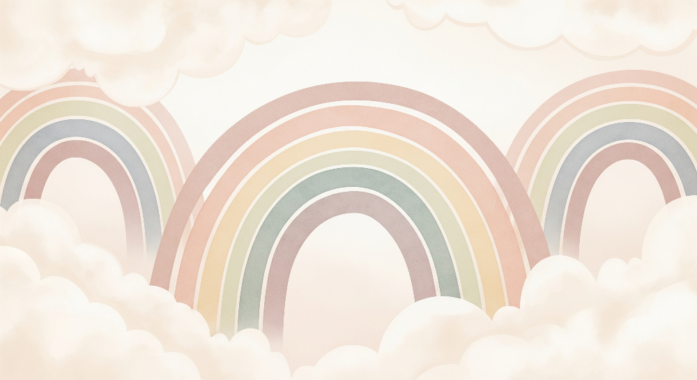 Pastel Rainbow and Clouds Wall Mural