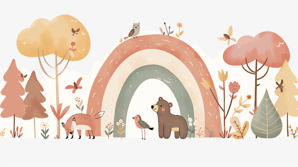 Pastel Rainbow Forest Friends Wall Mural