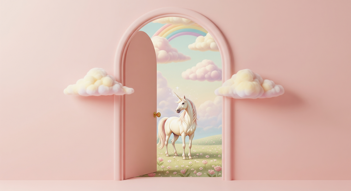 Pastel Rainbow Unicorn Door Wall Mural