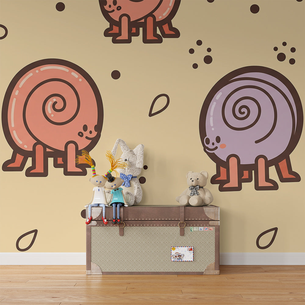 Kids-Mundo pastel snail wall mural bringing gentle charm to a children's playroom wall