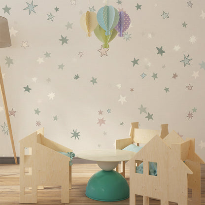 Kids-Mundo star pattern wall mural covering a wall in a bright, calm children's playroom