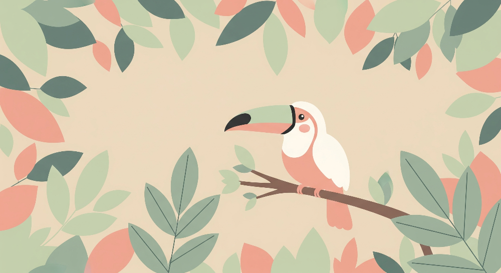 Pastel Toucan and Soft Leaves Wall Mural