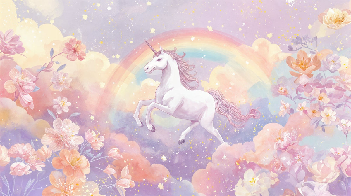 Pastel Unicorn and Rainbow Wall Mural