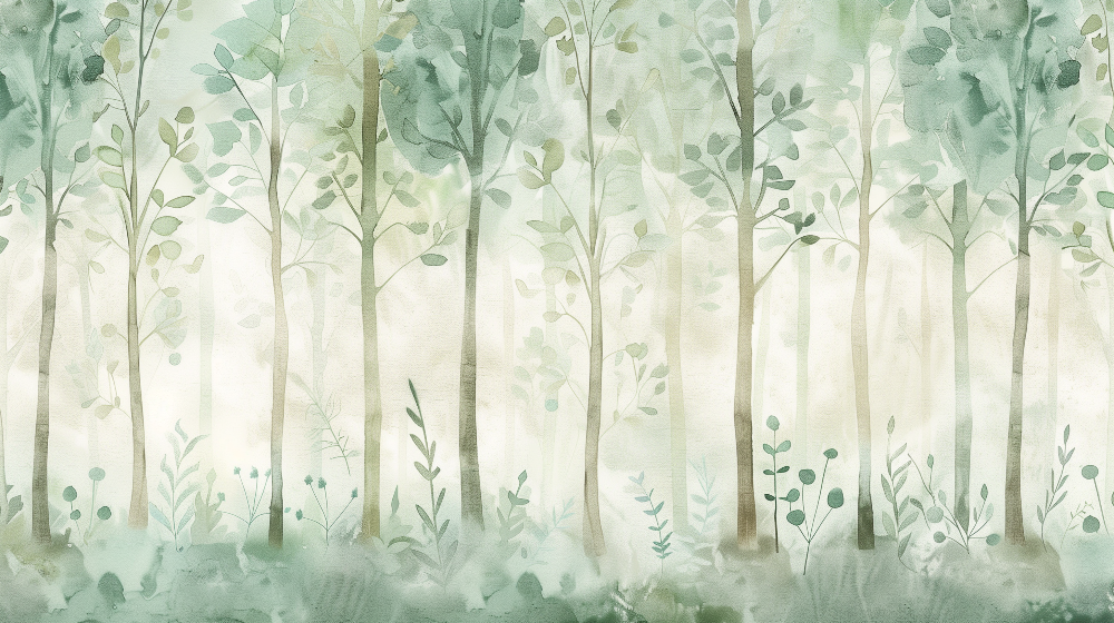 Pastel Green Watercolour Forest Wall Mural