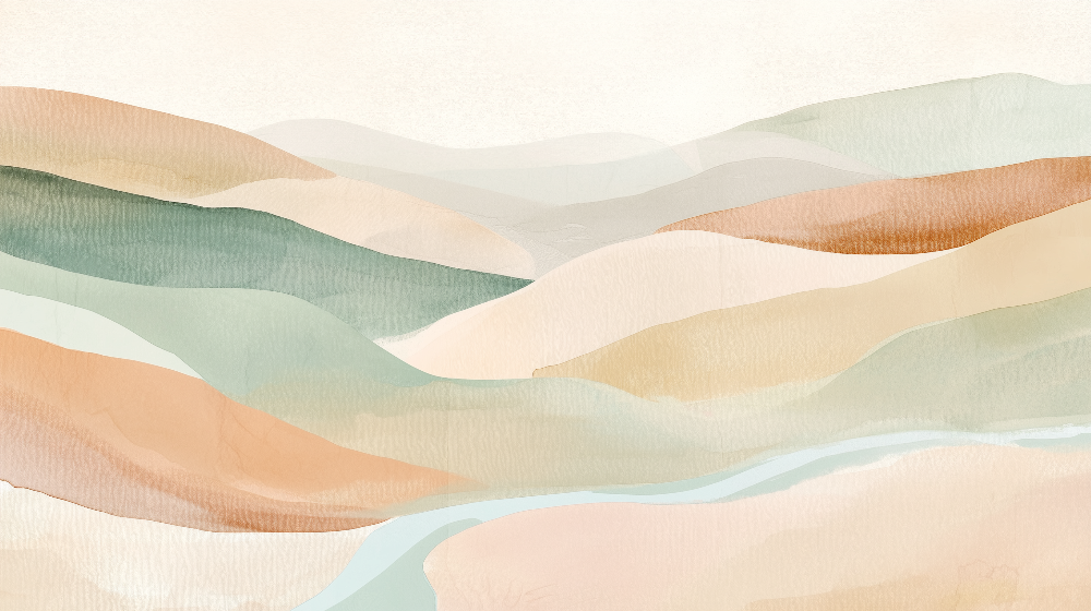 Flat artwork of the Kids-Mundo pastel watercolour hills wall mural in soft multicolour tones